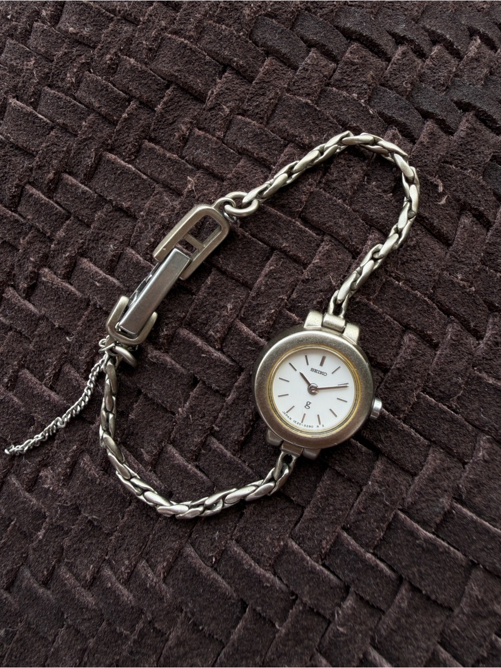 Rarely Find Seiko Silver Braided Bracelet Watch with White Dial